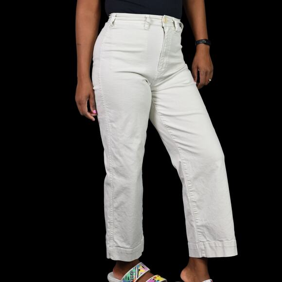 Marine Layer Bridget Pants Beige Wide Leg Cropped Khaki High Waist Chino Size 4 - Picture 8 of 14